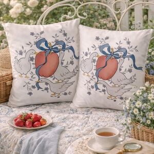 Cottagecore Country Goose "Marmalade" Style Satin Pillow Covers Set 16x16 🦆